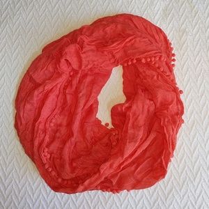 J Crew Coral Pompom Infinity Scarf